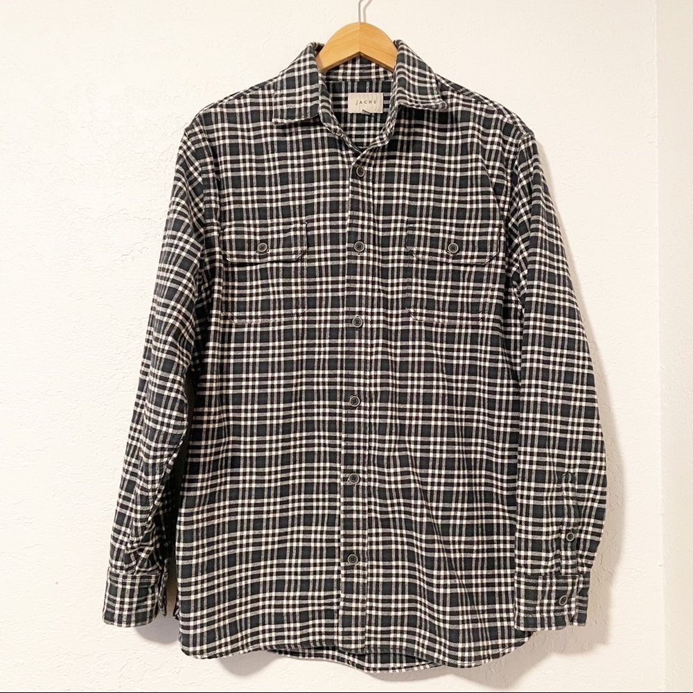 Jachs Flannel Button Shirt Men’s Large Thick Heavy Long Sleeve Plaid‎ Green​